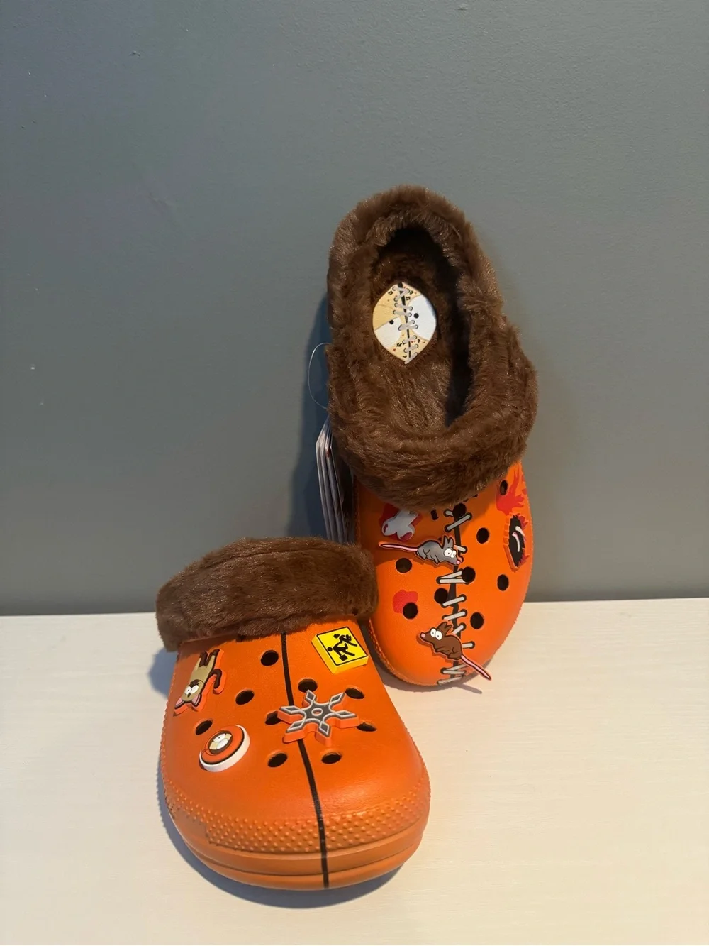 CROCS South Park Orange Faux-Fur Lined Clog Mules with Charms